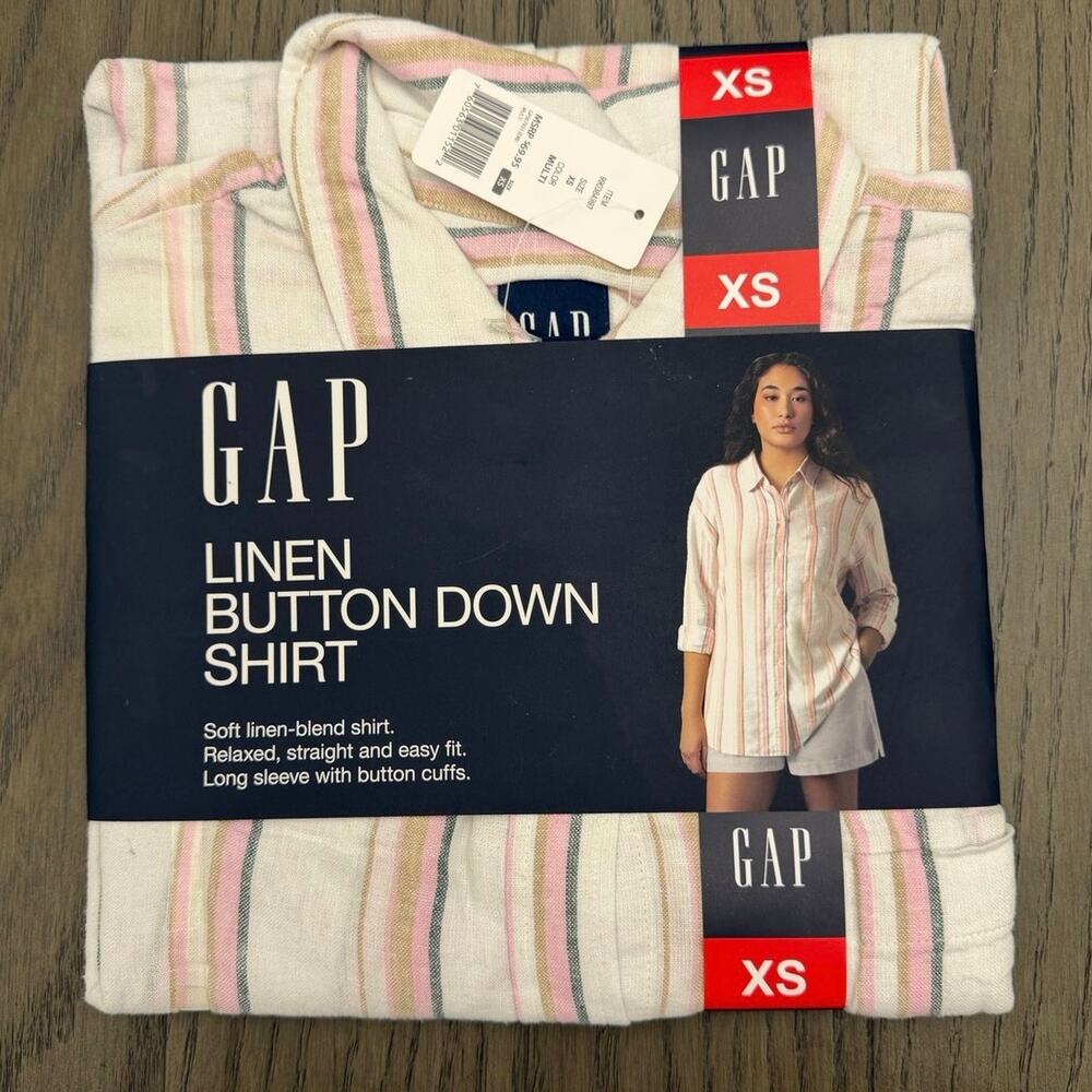 GAP Linen Button Down Shirt Women’s XS Pink Stripe NWT